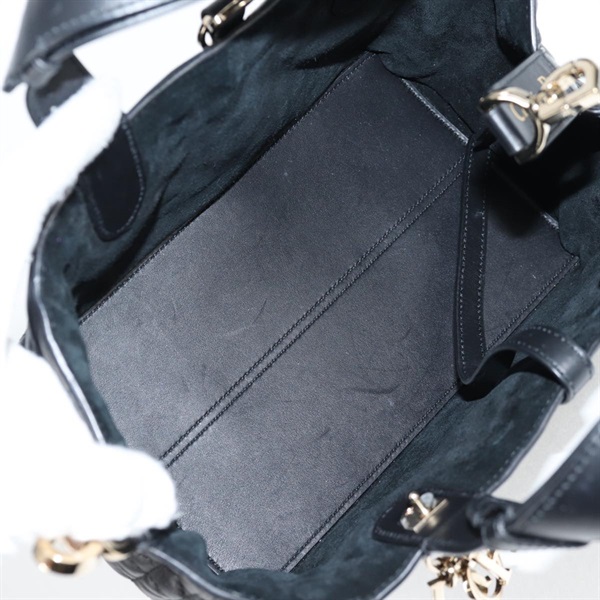 Christian Dior カナージュ トゥージュール ハンドバッグ ブラック ゴールド ラムスキンの画像9