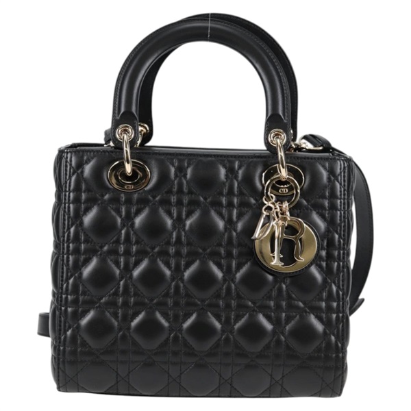 Christian Dior レディディオール ハンドバッグ ブラック ゴールド ラムスキンの画像1