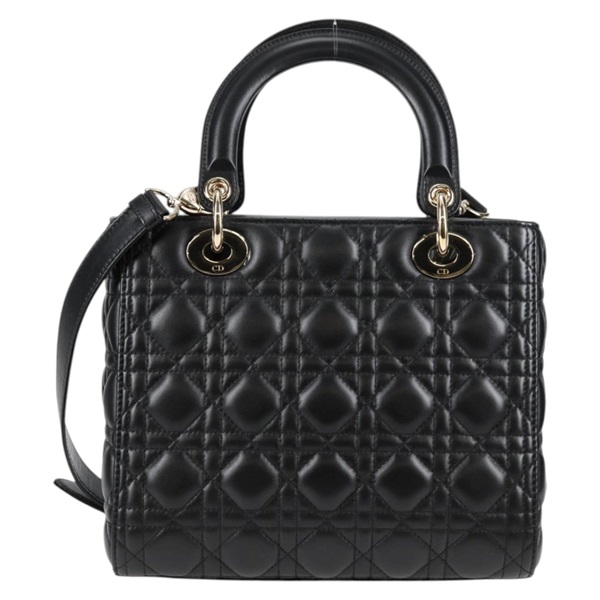 Christian Dior レディディオール ハンドバッグ ブラック ゴールド ラムスキンの画像2