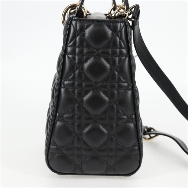 Christian Dior レディディオール ハンドバッグ ブラック ゴールド ラムスキンの画像3