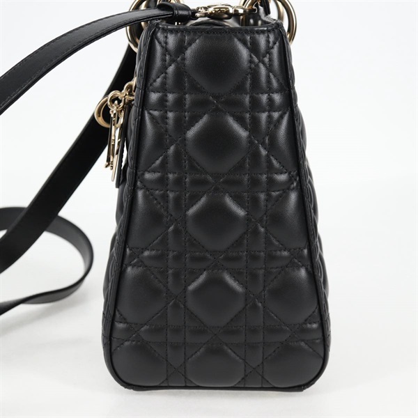 Christian Dior レディディオール ハンドバッグ ブラック ゴールド ラムスキンの画像4