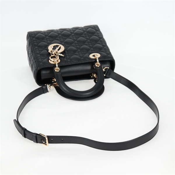 Christian Dior レディディオール ハンドバッグ ブラック ゴールド ラムスキンの画像5