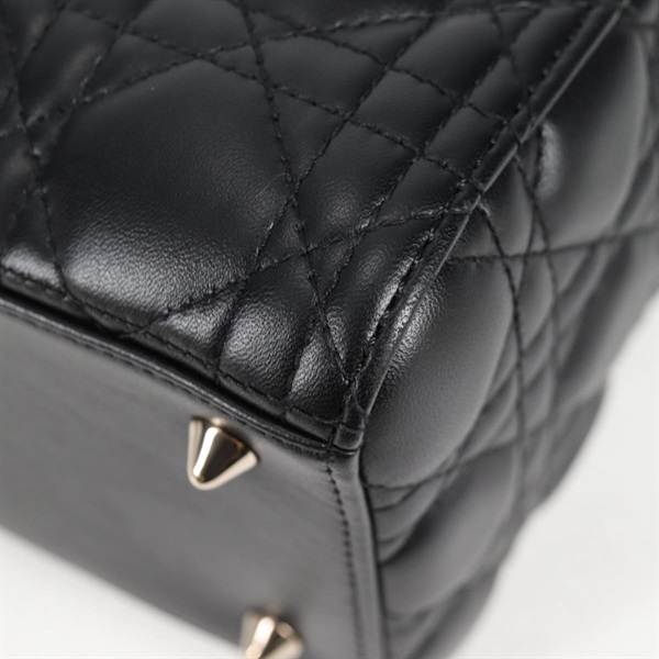 Christian Dior レディディオール ハンドバッグ ブラック ゴールド ラムスキンの画像7