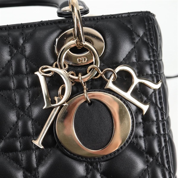 Christian Dior レディディオール ハンドバッグ ブラック ゴールド ラムスキンの画像8