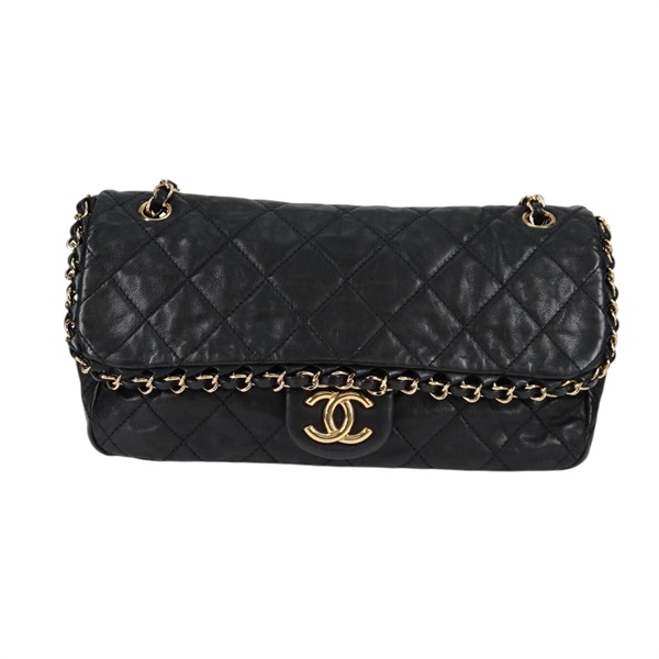 CHANEL マトラッセ チェーンアラウンド チェーンウォレット ショルダーバッグ ブラック ゴールド ラムスキンの画像1