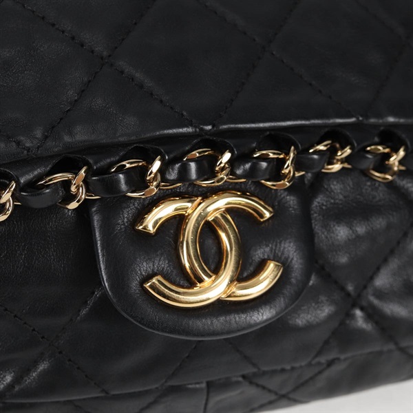 CHANEL マトラッセ チェーンアラウンド チェーンウォレット ショルダーバッグ ブラック ゴールド ラムスキンの画像8