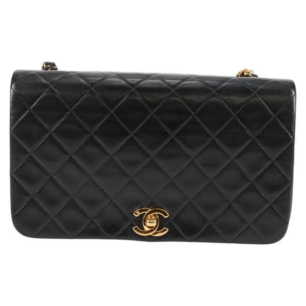 CHANEL マトラッセ シングルフラップシングルチェーン 1990年 ショルダーバッグ ブラック ゴールド ラムスキンの画像1