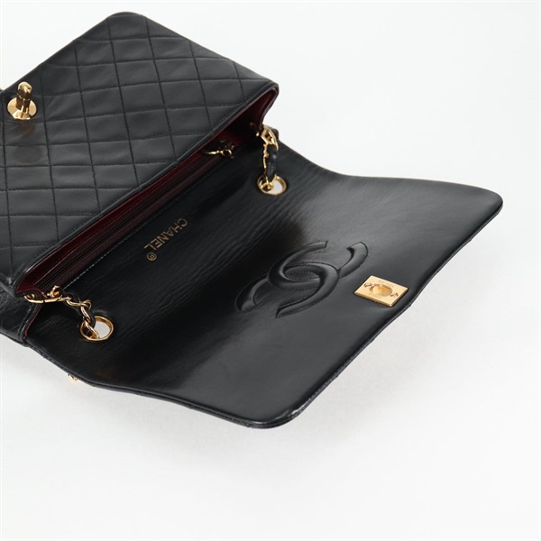CHANEL マトラッセ シングルフラップシングルチェーン 1990年 ショルダーバッグ ブラック ゴールド ラムスキンの画像9