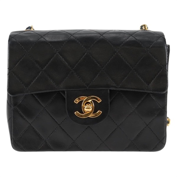 CHANEL ミニ マトラッセ 18 ショルダーバッグ ブラック ゴールド ラムスキンの画像1