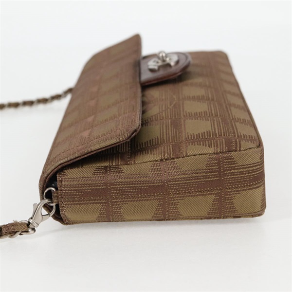 CHANEL シングルフラップシングルチェーン ニュートラベルライン ショルダーバッグ カーキ シルバー ナイロンの画像2