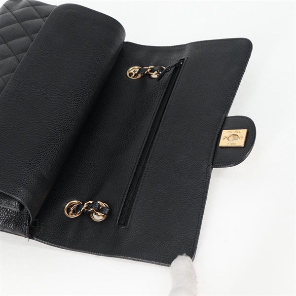 CHANEL マトラッセ ダブルフラップダブルチェーン 25 2012年 ショルダーバッグ ブラック ゴールド キャビアスキンの画像9