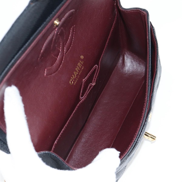 CHANEL マトラッセ ダブルフラップダブルチェーン 25 2012年 ショルダーバッグ ブラック ゴールド キャビアスキンの画像11
