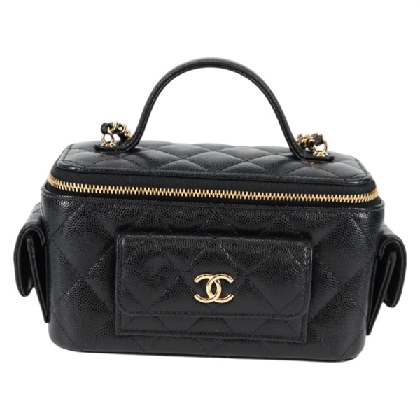 CHANEL マトラッセ 2WAYバニティバッグ ショルダーバッグ ブラック ゴールド キャビアスキンの画像1