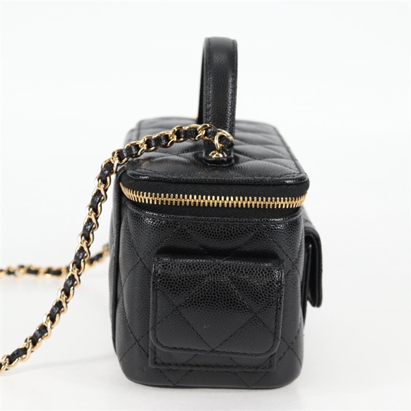 CHANEL マトラッセ 2WAYバニティバッグ ショルダーバッグ ブラック ゴールド キャビアスキンの画像3