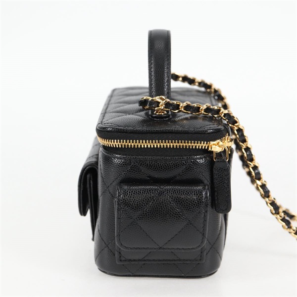 CHANEL マトラッセ 2WAYバニティバッグ ショルダーバッグ ブラック ゴールド キャビアスキンの画像4