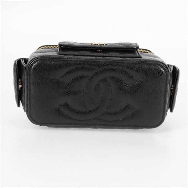 CHANEL マトラッセ 2WAYバニティバッグ ショルダーバッグ ブラック ゴールド キャビアスキンの画像6