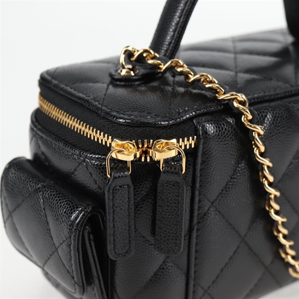 CHANEL マトラッセ 2WAYバニティバッグ ショルダーバッグ ブラック ゴールド キャビアスキンの画像9