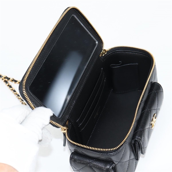 CHANEL マトラッセ 2WAYバニティバッグ ショルダーバッグ ブラック ゴールド キャビアスキンの画像10