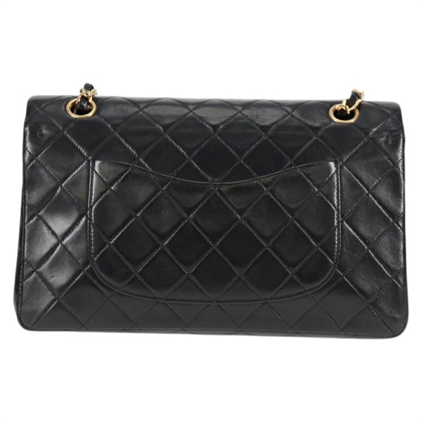 CHANEL マトラッセ ダブルフラップダブルチェーン 25 ショルダーバッグ ブラック ゴールド ラムスキンの画像2