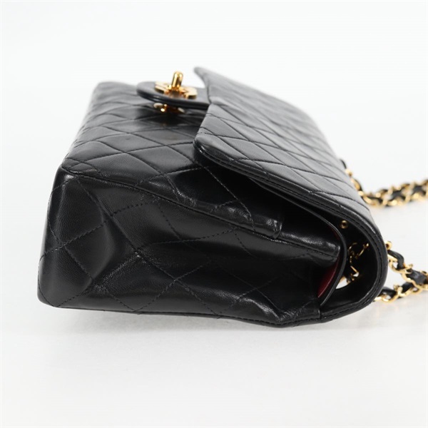CHANEL マトラッセ ダブルフラップダブルチェーン 25 ショルダーバッグ ブラック ゴールド ラムスキンの画像4
