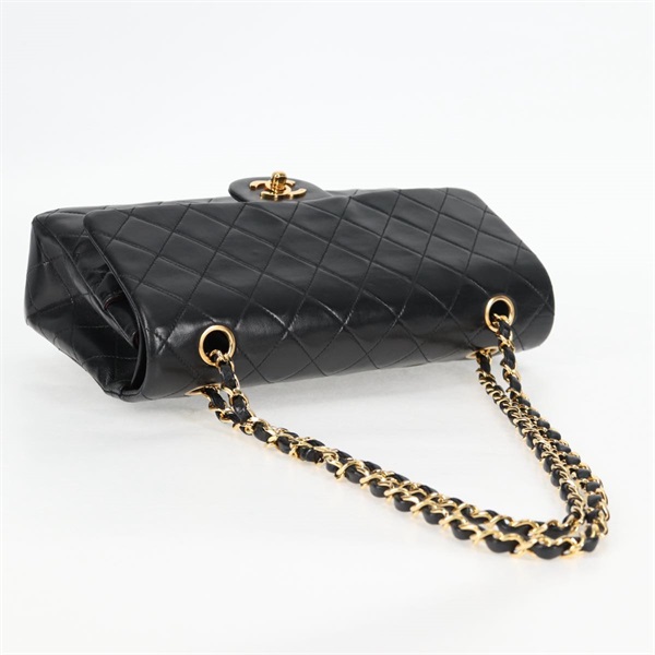 CHANEL マトラッセ ダブルフラップダブルチェーン 25 ショルダーバッグ ブラック ゴールド ラムスキンの画像5