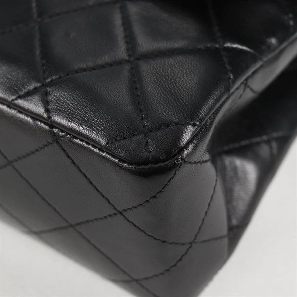 CHANEL マトラッセ ダブルフラップダブルチェーン 25 ショルダーバッグ ブラック ゴールド ラムスキンの画像7