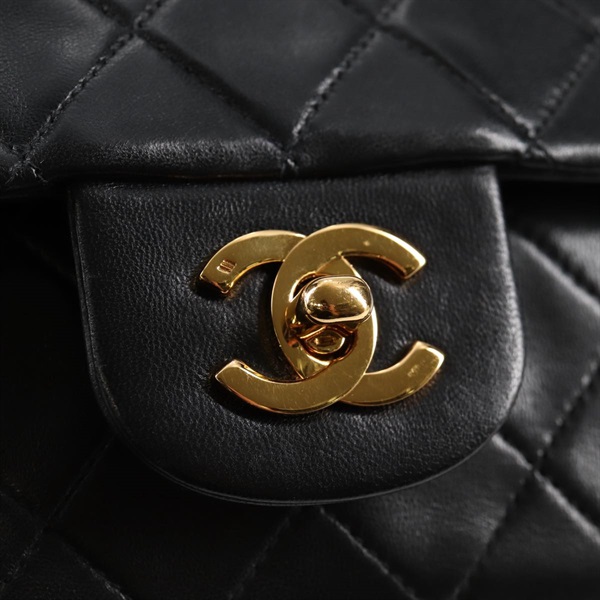 CHANEL マトラッセ ダブルフラップダブルチェーン 25 ショルダーバッグ ブラック ゴールド ラムスキンの画像8