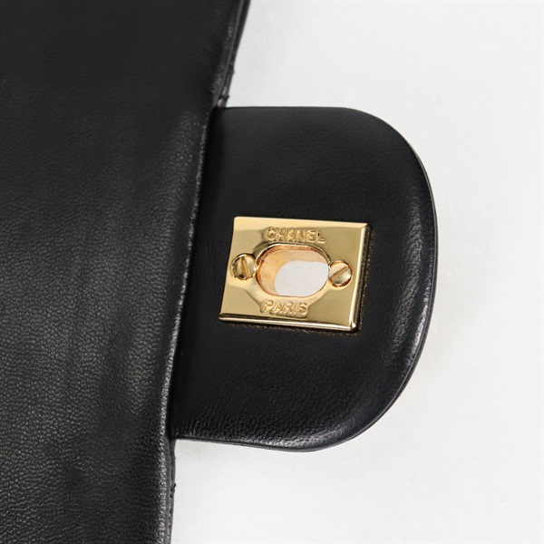 CHANEL マトラッセ ダブルフラップダブルチェーン 25 ショルダーバッグ ブラック ゴールド ラムスキンの画像10