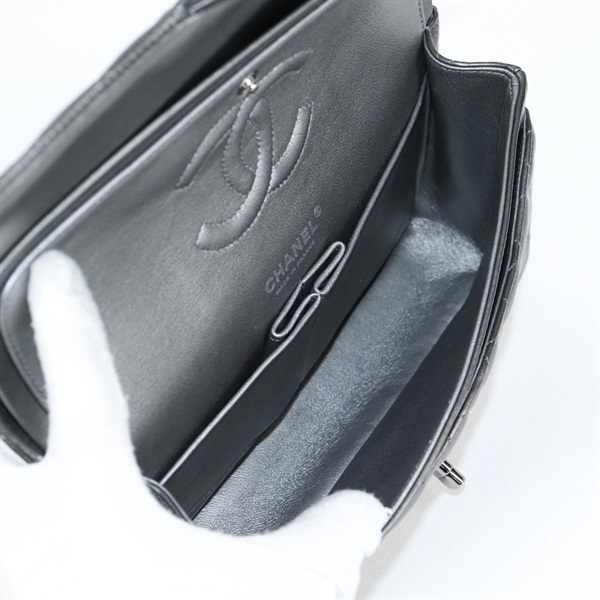 CHANEL マトラッセ ダブルフラップダブルチェーン 25 2014年 ショルダーバッグ マットシルバー シルバー ラムスキンの画像11
