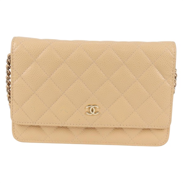 CHANEL マトラッセ マトラッセ チェーンウォレット ショルダーバッグ ベージュ ゴールド キャビアスキンの画像1
