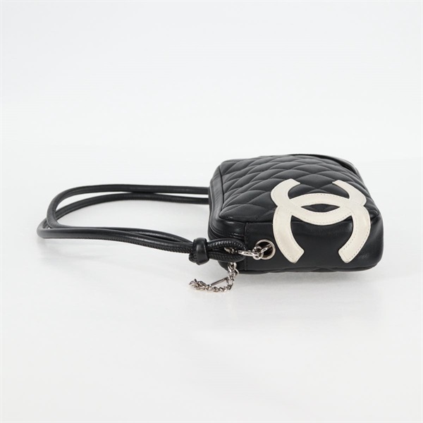 CHANEL マトラッセ ワンショルダーバッグ カンボン ショルダーバッグ ブラック ホワイト シルバー レザーの画像2