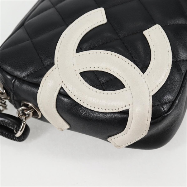 CHANEL マトラッセ ワンショルダーバッグ カンボン ショルダーバッグ ブラック ホワイト シルバー レザーの画像7