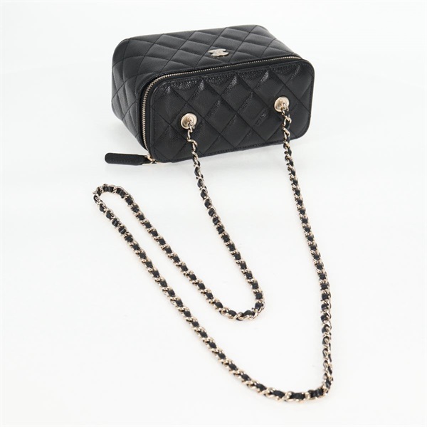 CHANEL マトラッセ ショルダーバッグ ブラック ゴールド キャビアスキンの画像5