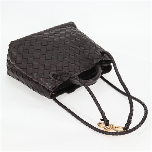 BOTTEGA VENETA イントレチャート アンディアーモスモール トートバッグ ブラウン ゴールド レザーの画像4