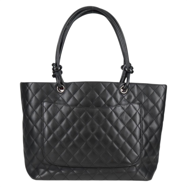 CHANEL カンボン ラージトート 2009年 トートバッグ ブラック シルバー ラムスキンの画像1