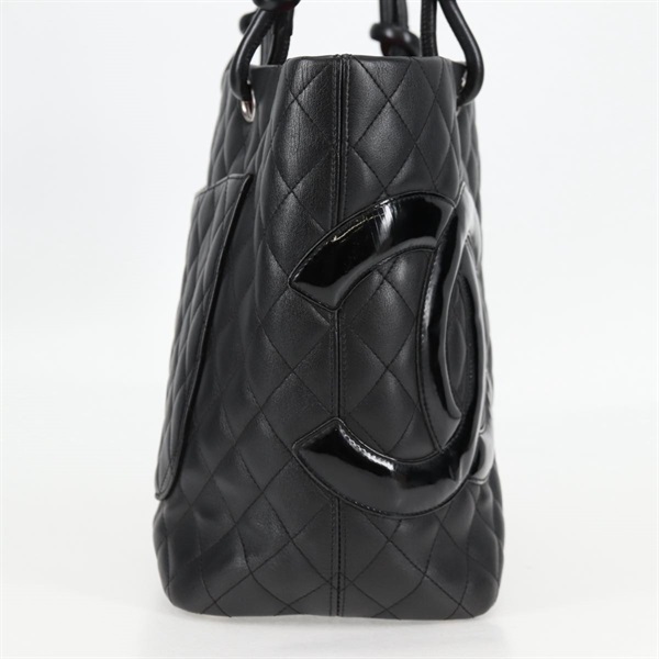 CHANEL カンボン ラージトート 2009年 トートバッグ ブラック シルバー ラムスキンの画像3