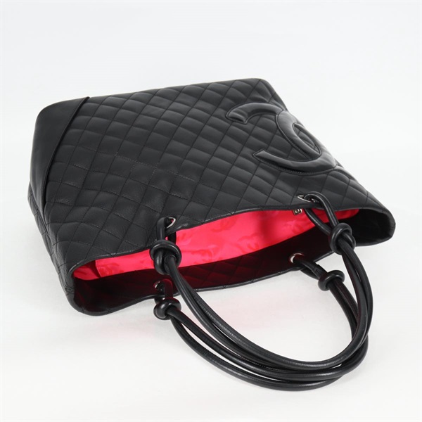 CHANEL カンボン ラージトート 2009年 トートバッグ ブラック シルバー ラムスキンの画像4