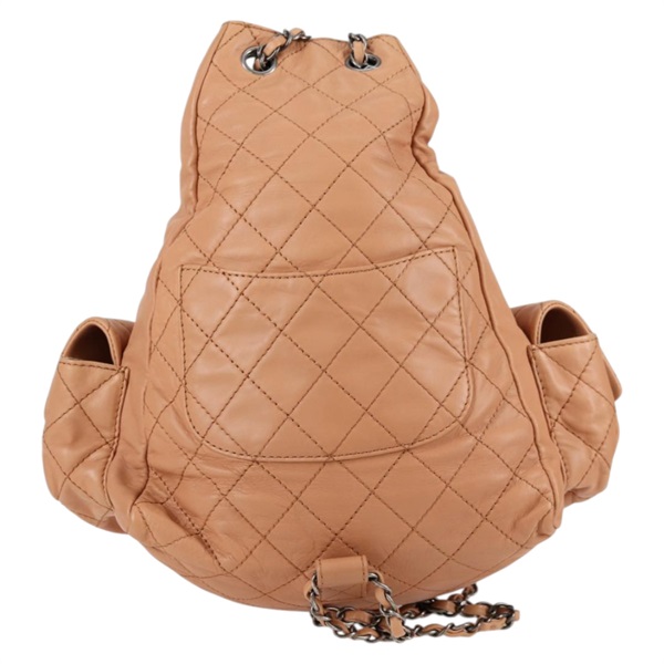 CHANEL ココマーク ダブルポケット 2012年 バックパック ベージュ マットシルバー ラムスキンの画像1