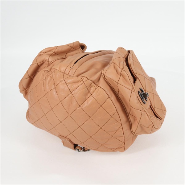 CHANEL ココマーク ダブルポケット 2012年 バックパック ベージュ マットシルバー ラムスキンの画像6
