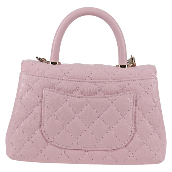 CHANEL ココハンドル XS 2021年 ハンドバッグ ピンク シャンパンゴールド キャビアスキンの画像2