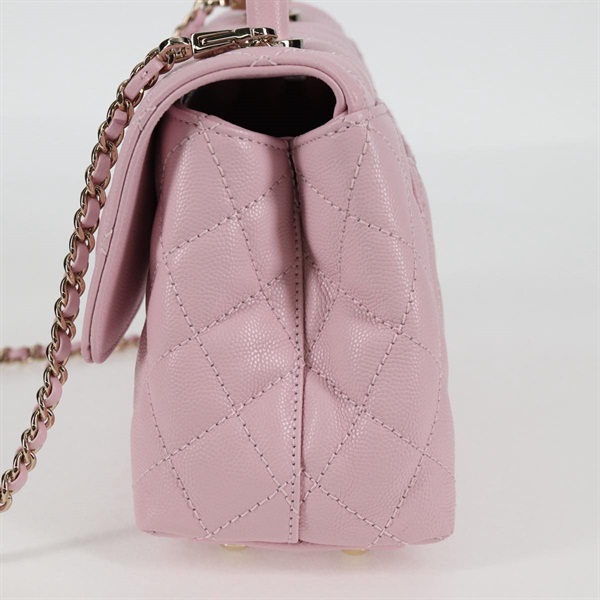 CHANEL ココハンドル XS 2021年 ハンドバッグ ピンク シャンパンゴールド キャビアスキンの画像3