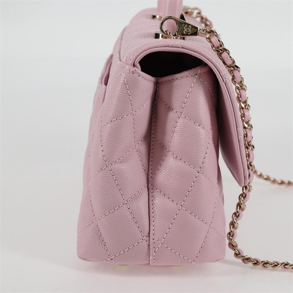 CHANEL ココハンドル XS 2021年 ハンドバッグ ピンク シャンパンゴールド キャビアスキンの画像4