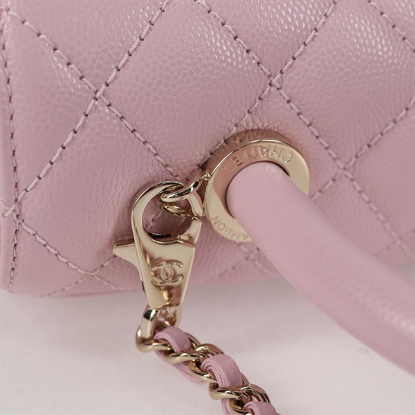 CHANEL ココハンドル XS 2021年 ハンドバッグ ピンク シャンパンゴールド キャビアスキンの画像6