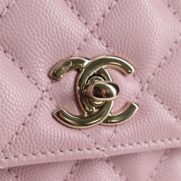 CHANEL ココハンドル XS 2021年 ハンドバッグ ピンク シャンパンゴールド キャビアスキンの画像9