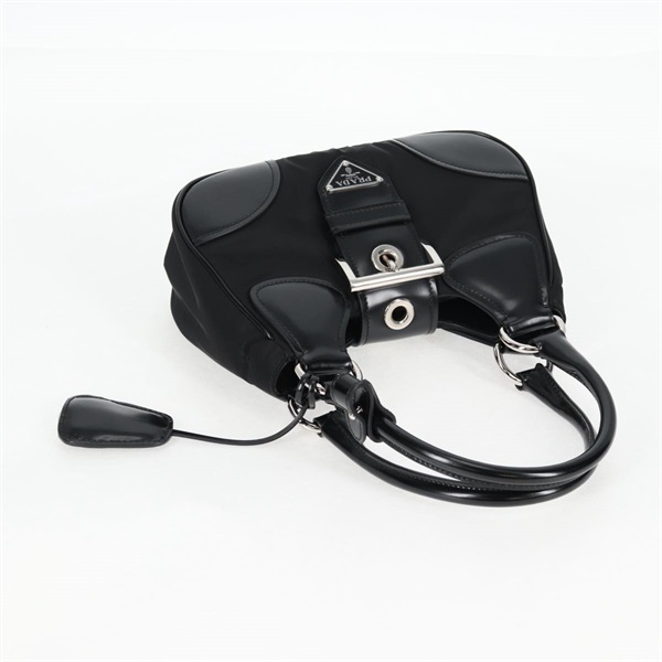 PRADA RE-NYLON ムーン ハンドバッグ ブラック シルバー リナイロンの画像4