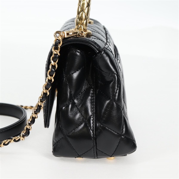 CHANEL ココハンドル ゴールドハンドルXXS 2021年 ハンドバッグ ブラック ゴールド カーフスキンの画像2