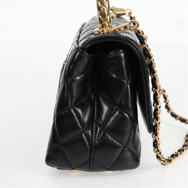 CHANEL ココハンドル ゴールドハンドルXXS 2021年 ハンドバッグ ブラック ゴールド カーフスキンの画像3