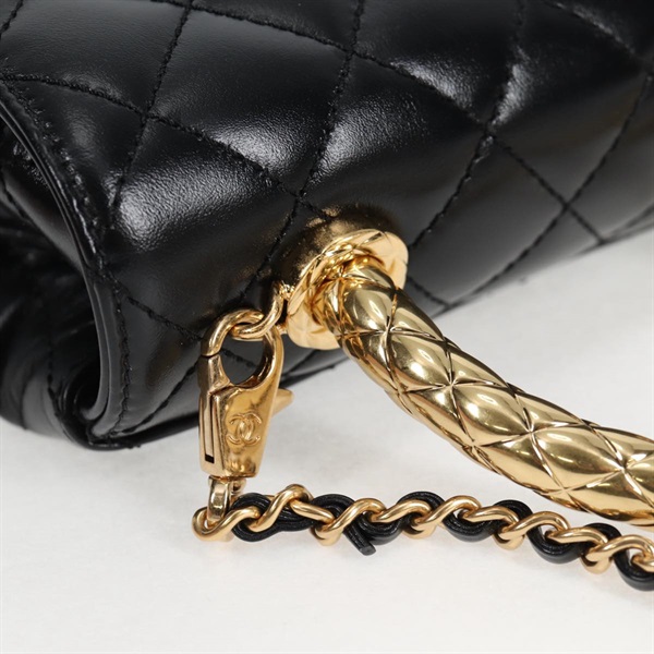CHANEL ココハンドル ゴールドハンドルXXS 2021年 ハンドバッグ ブラック ゴールド カーフスキンの画像5