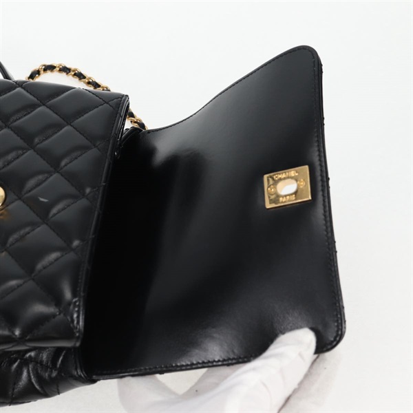 CHANEL ココハンドル ゴールドハンドルXXS 2021年 ハンドバッグ ブラック ゴールド カーフスキンの画像9