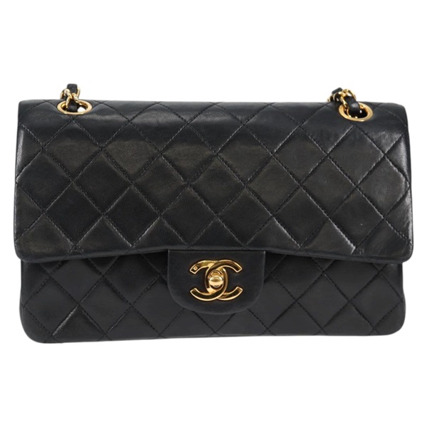 CHANEL マトラッセ ダブルフラップダブルチェーン 23 ハンドバッグ ブラック ゴールド ラムスキンの画像1